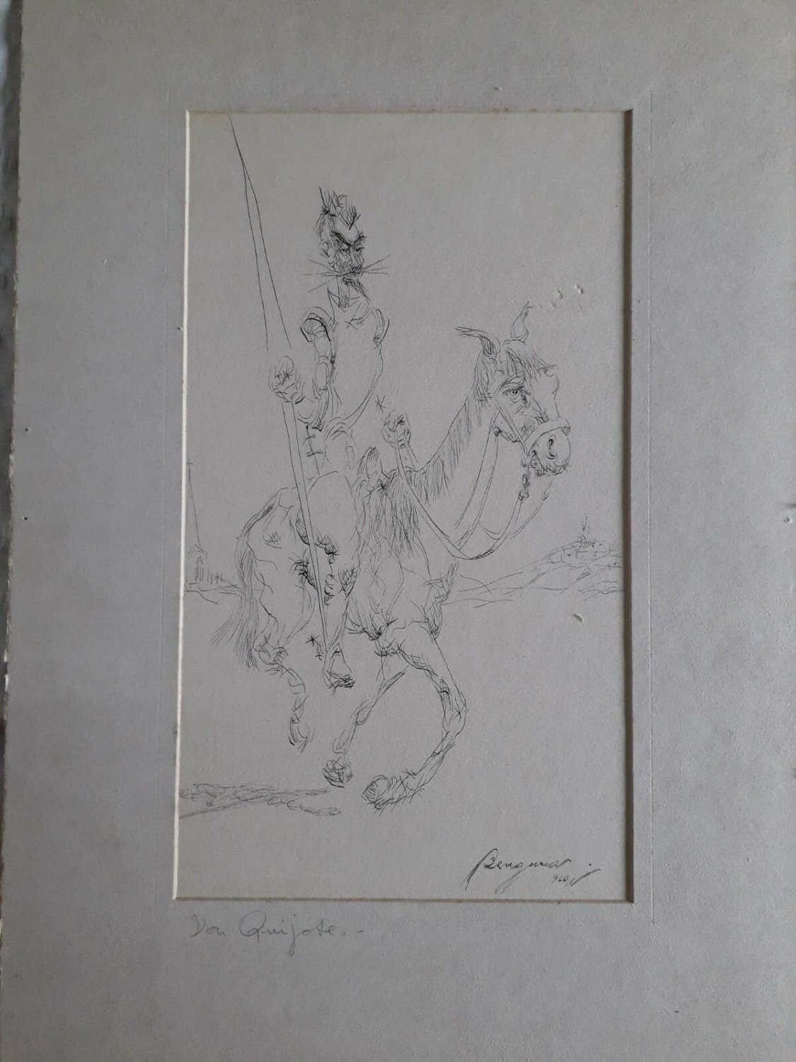Don Quijote , Drawing on paper , Guillermo Benguria Argentine Artist