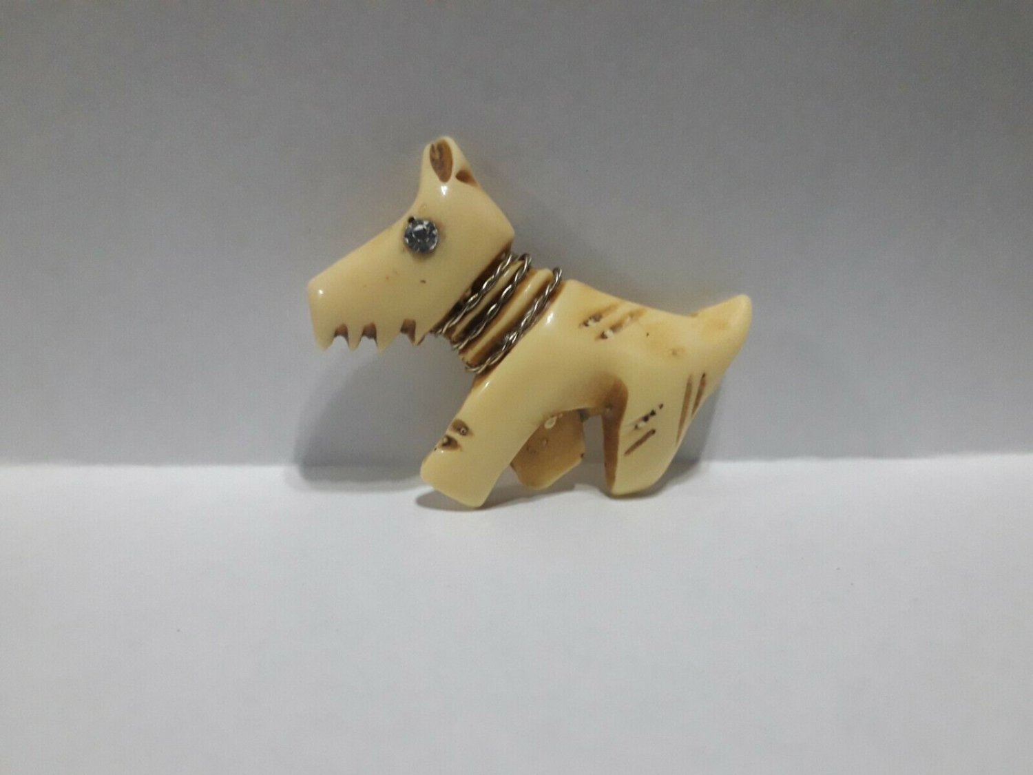 vintage old pin celluloide  Brooch Dog fragment