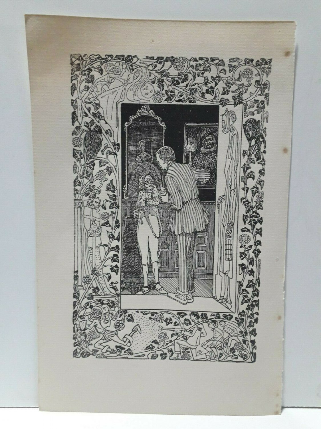 old engraving print 1918 Illustrations H. Vogeler Oscar wilde,the ghost of cante
