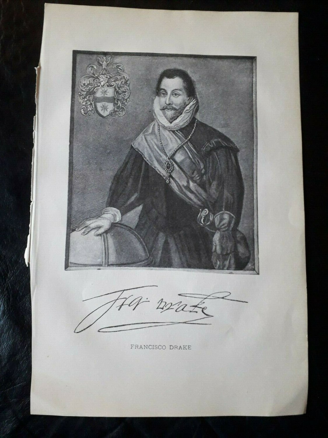 old engraving print Francisco Drake   , extracted book of 1895
