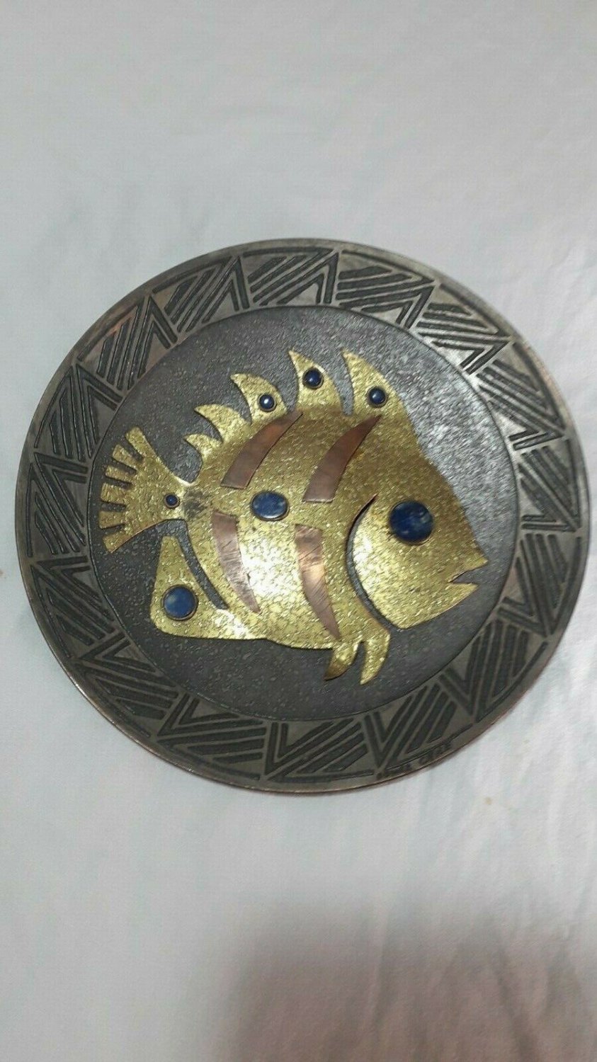decorative copper plate with Bronze Fish . Lapisl&Atilde;&iexcl;zuli