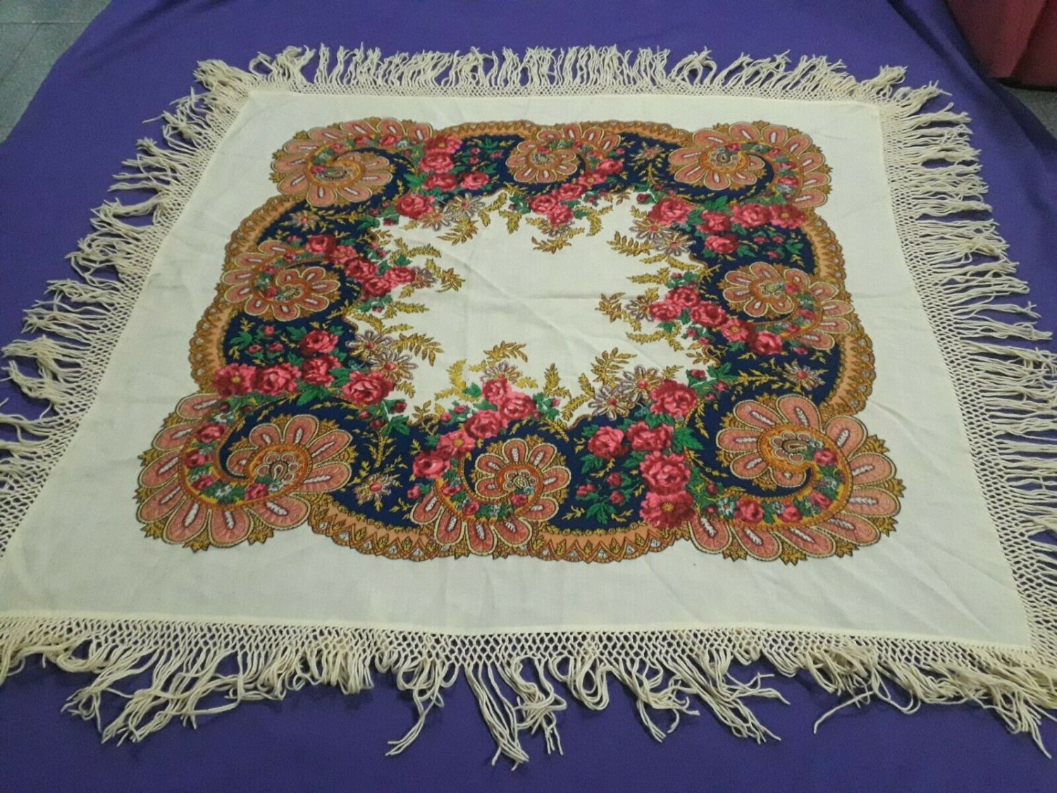 vintage  Handkerchief Pashmina Printed Cotton Scarf Check Stoc