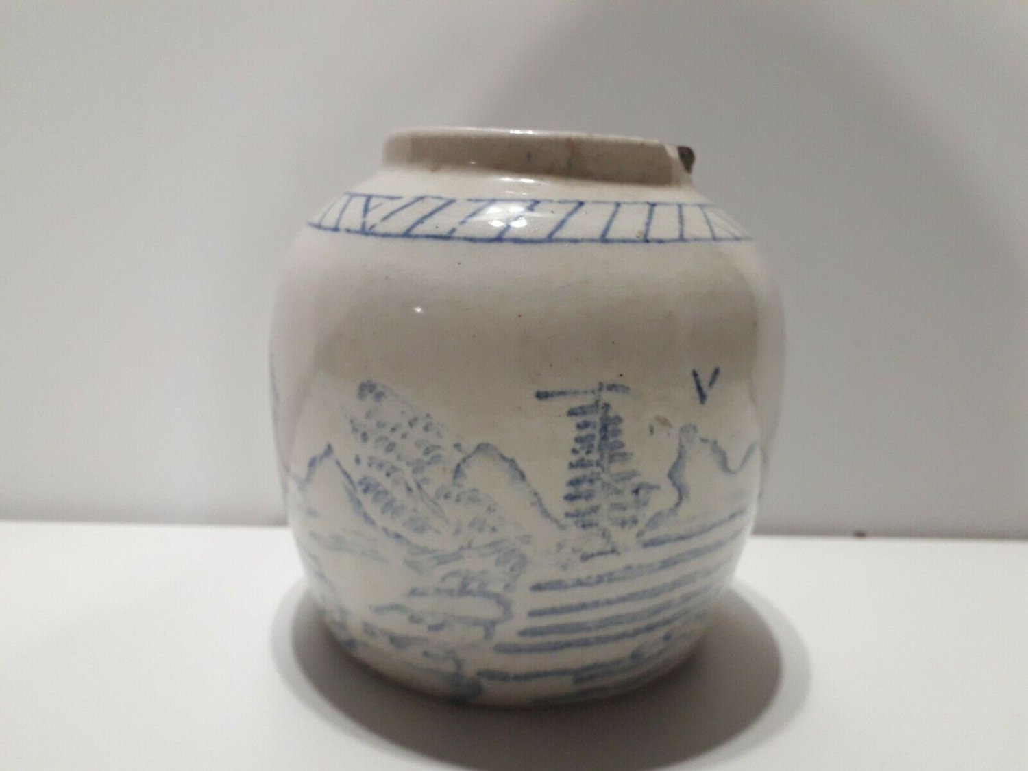 old bowl  ceramic  pottery Chinese White and blue.