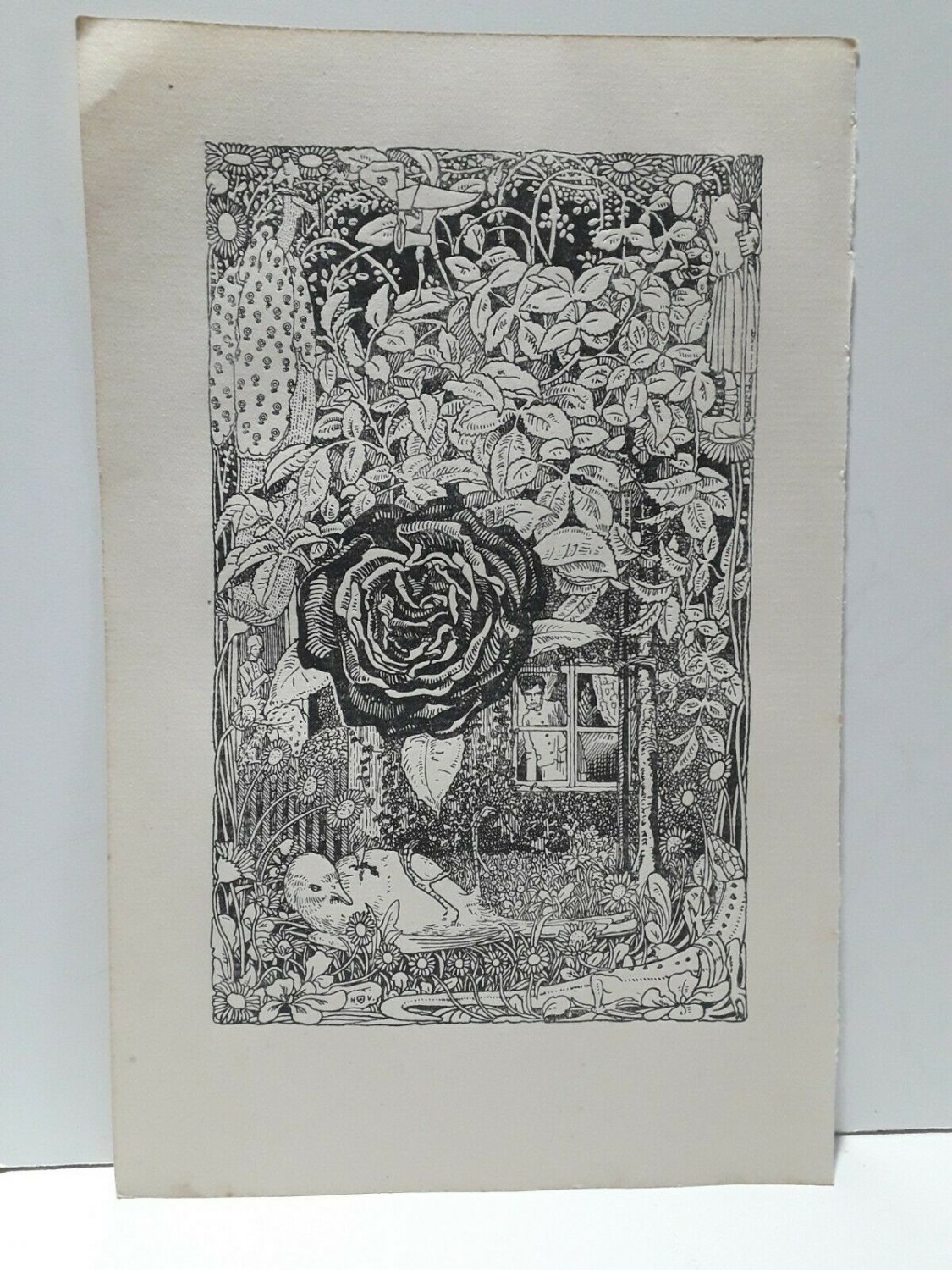 old engraving print 1918 Illustrations H. Vogeler Oscar wilde, the nightingale a