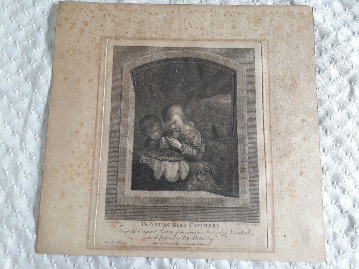 Engraving the young bird catchers 1768 W.Walker