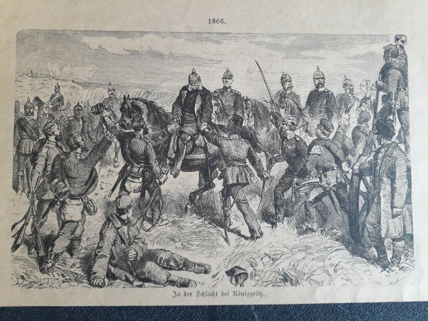 old engraving print  Wilhelm II in K&Atilde;&para;niggrantz battle   extracted 1888