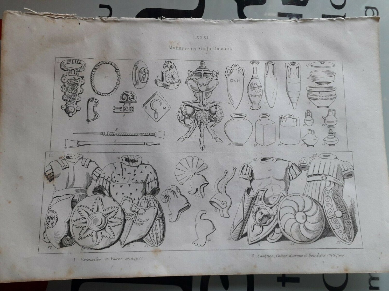 old engraving print 1836  Monuments Gallo -Romains