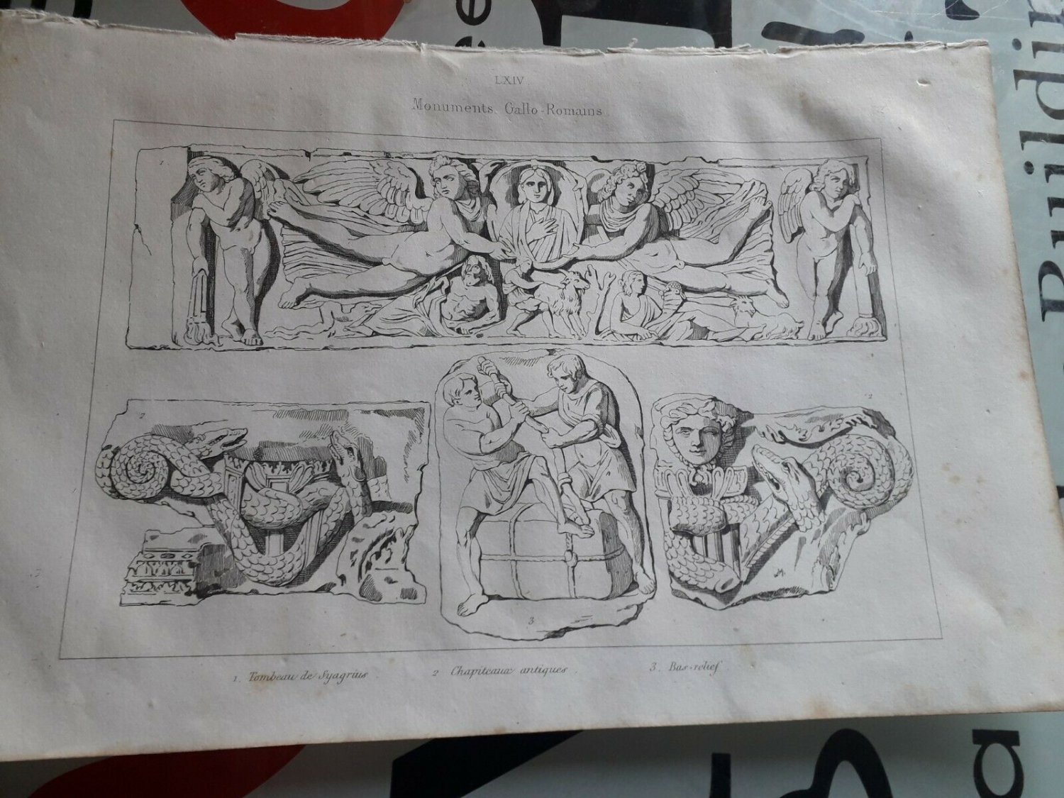 old engraving print 1836  Monuments Gallo -Romains  - tombeau syagrius