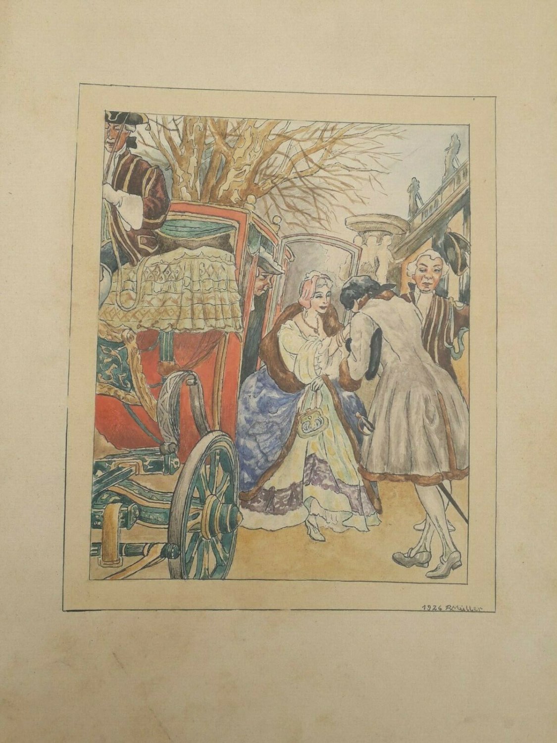 Rare Original drawing on paper colors ink   artist R. M&Atilde;&frac14;ller  1926
