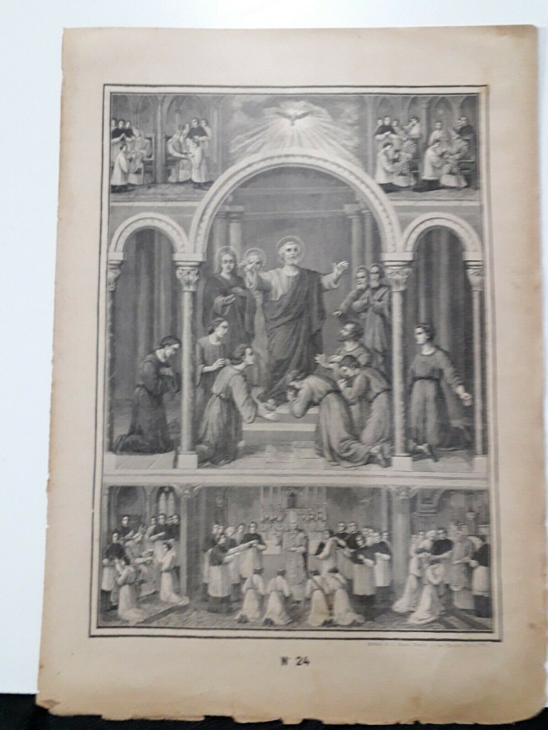 Old religious engraving 1900 Saint Peter and the deacons maison de la bonne N24