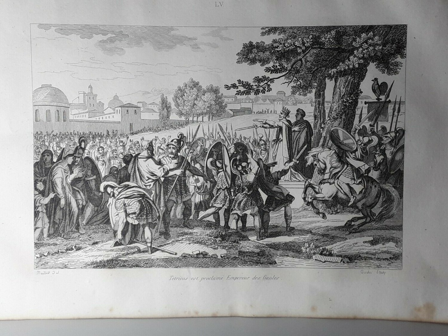 old engraving print 1836  tetricus is proclaimed Emperor of Gauls