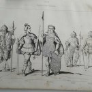 old engraving print - 1836 barbarian costumes - Goth, Sueve , marcoman vandale