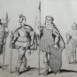 old engraving print - 1836 barbarian costumes - Goth, Sueve , marcoman vandale
