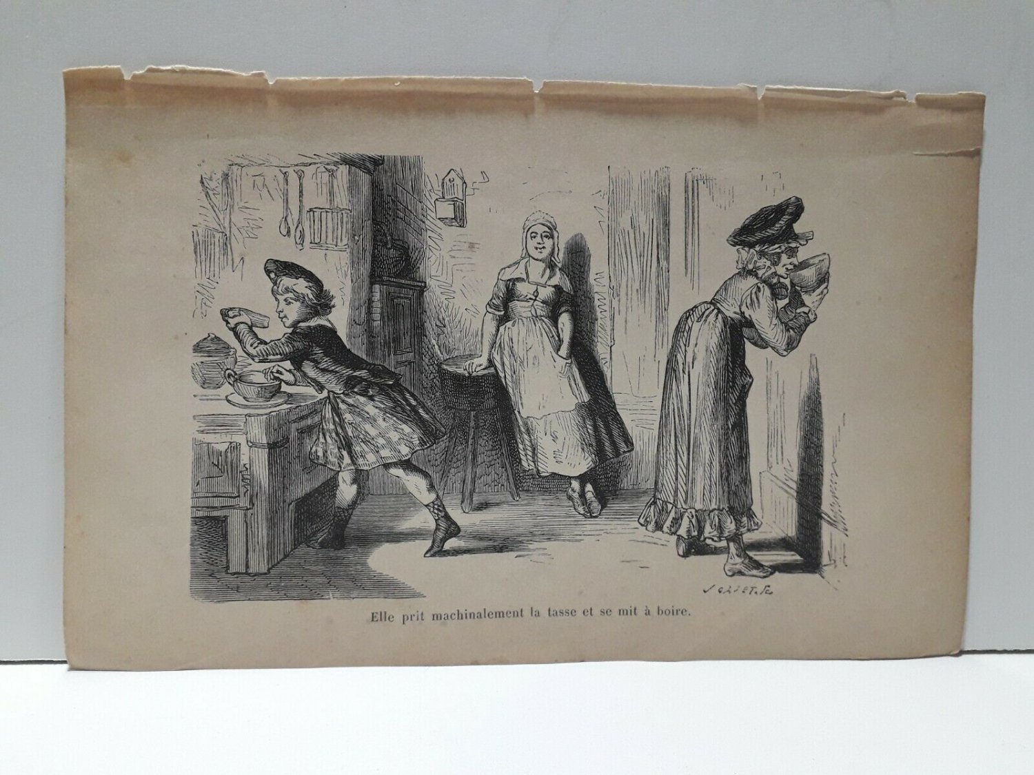 old engraving print extracted book 1893 Le Bon Petit Diable, elle prit machinal.