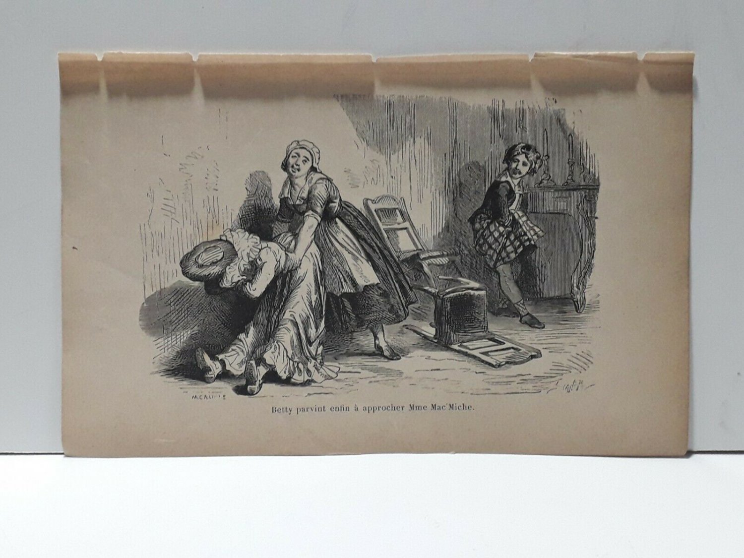 old engraving print extracted book 1893 Le Bon Petit Diable, Betty parvint a...