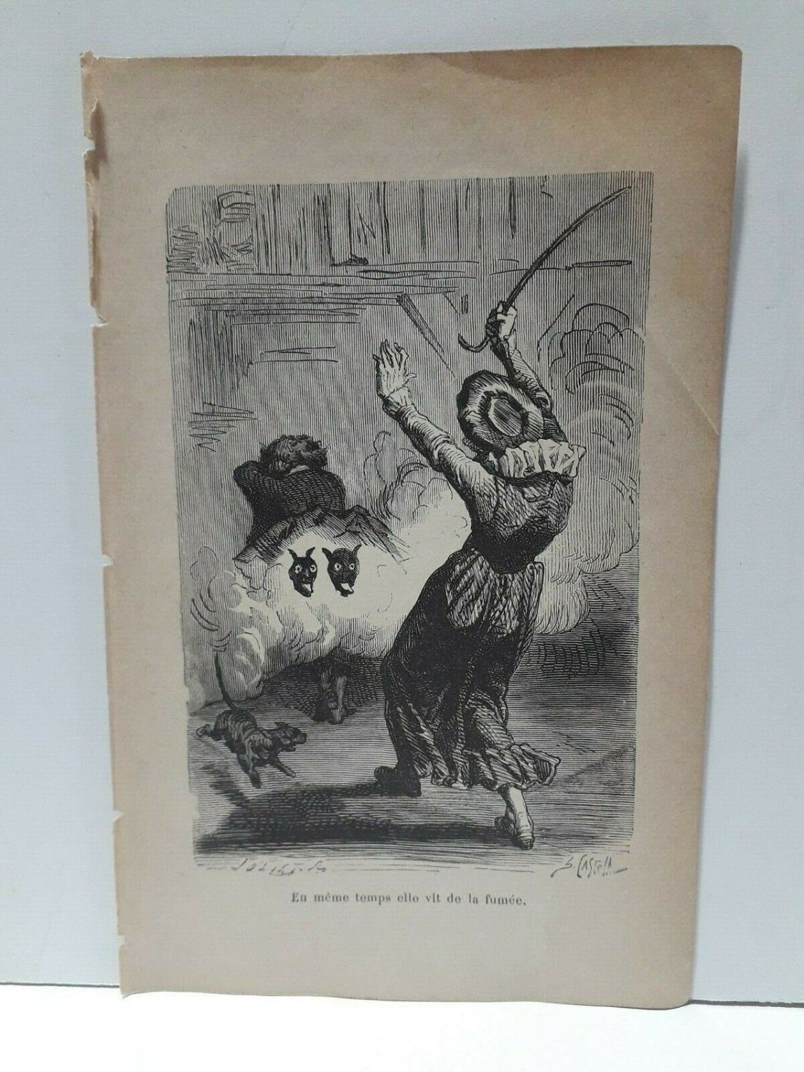 old engraving print extracted book 1893 Le Bon Petit Diable,En m&Atilde;&copy;me temps....