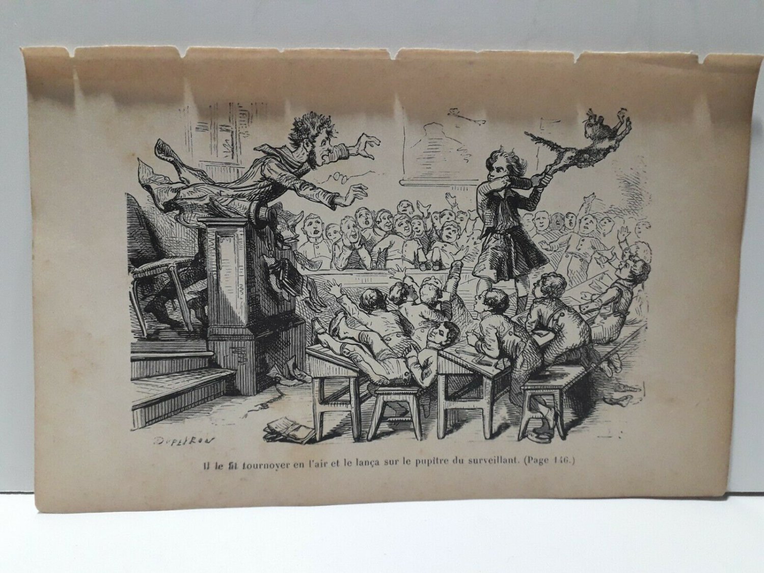 old engraving print extracted book 1893 Le Bon Petit Diable,  le fil tourno.....