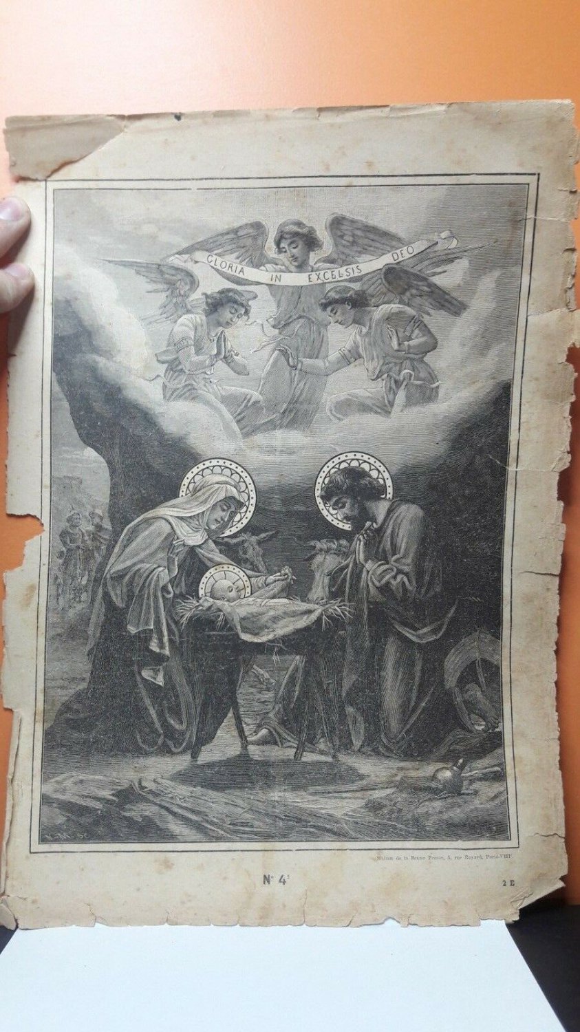 Old religious engraving early 1900 -   Jesus with Mary and Joseph N 4