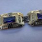 gold color vintage art deco bracelet with black enamel. blue glasses, SP brand