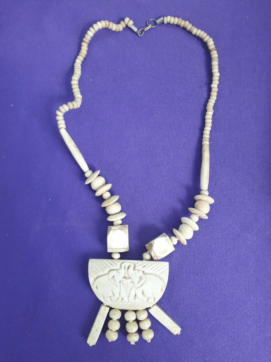 VINTAGE old rare carved cow bone  necklace