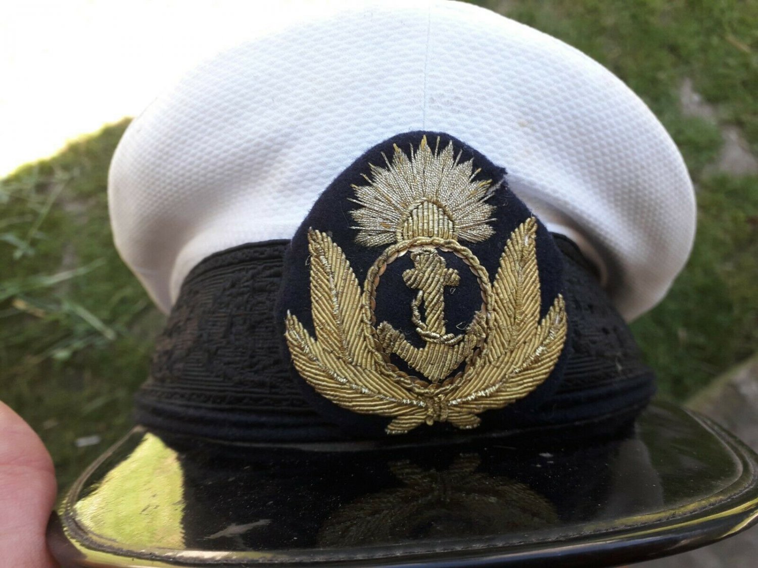 vintage old white sombrero hat cap Navy  uniform Armada Argentina military