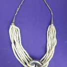 VINTAGE old art deco carved cow bone and metal necklace
