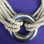 VINTAGE old art deco carved cow bone and metal necklace