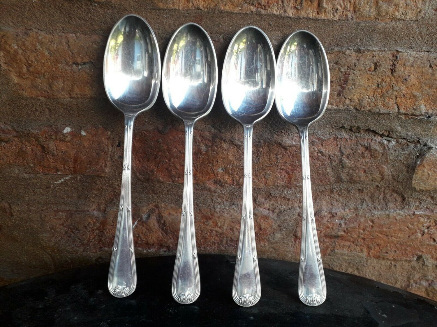 4 old silverplated  soup spoon  ELkigton England
