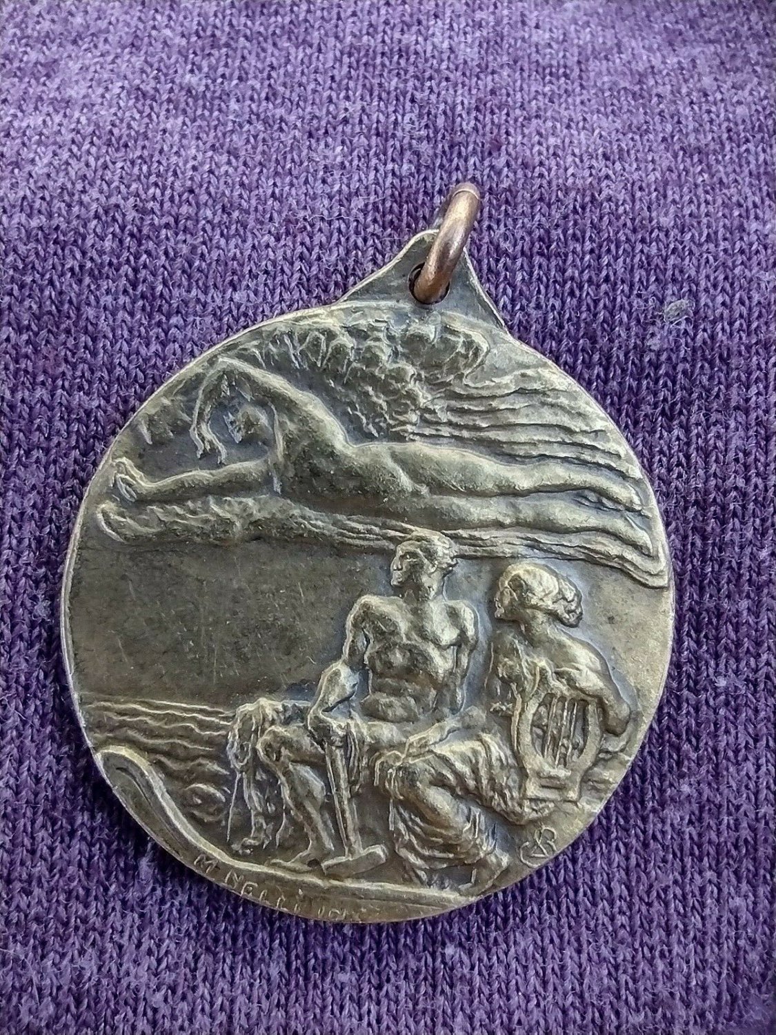 Antique bronze Saint Christopher medal -Carmel mission M. NELLY INC