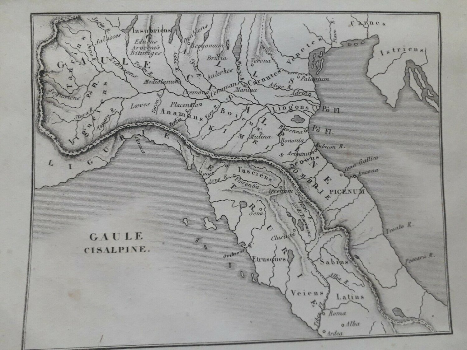old engraving print 1836  Gaule map