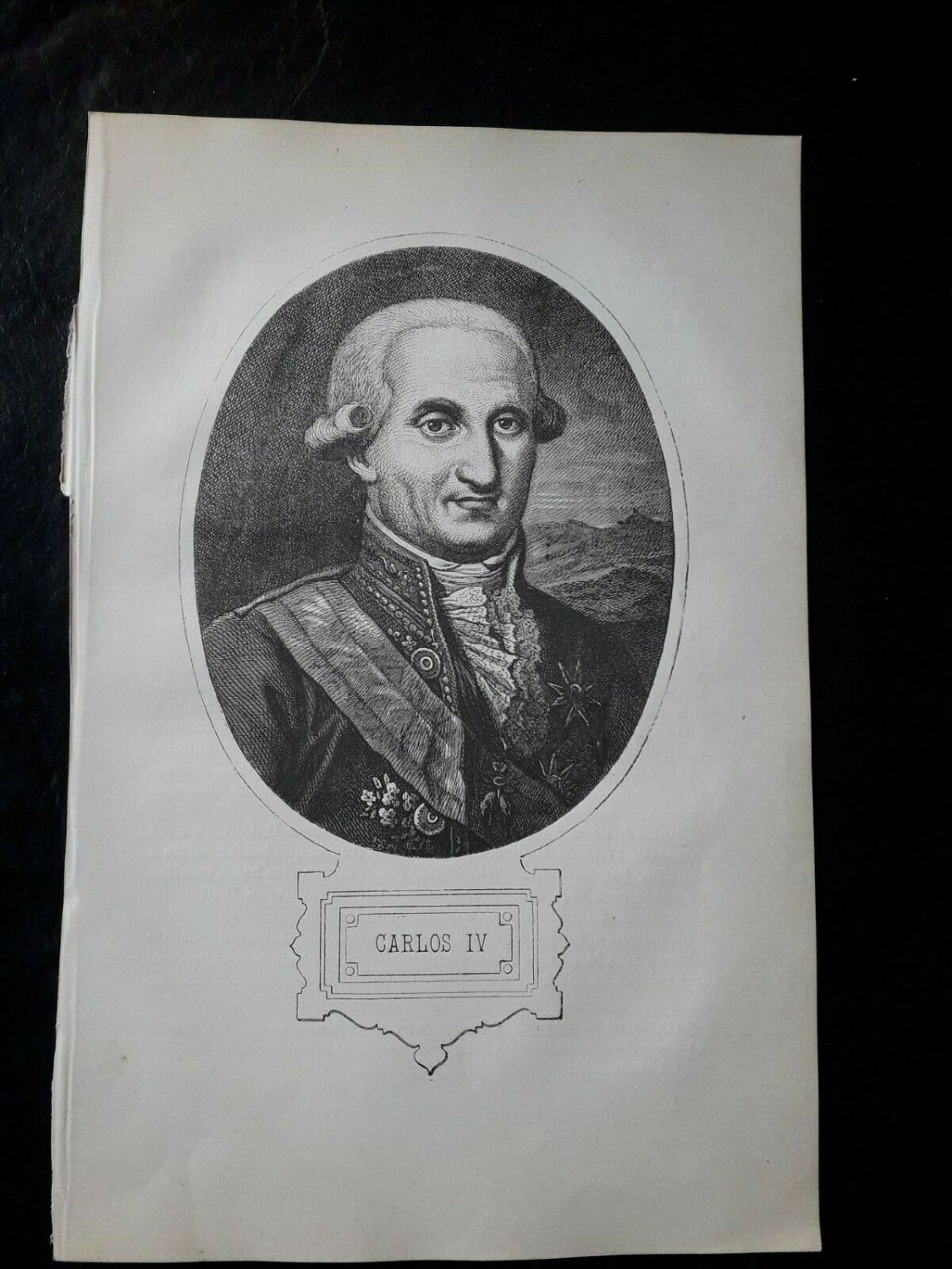 old engraving print Carlos IV  Spain  , extracted book of 1895