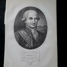 old engraving print Carlos IV  Spain  , extracted book of 1895