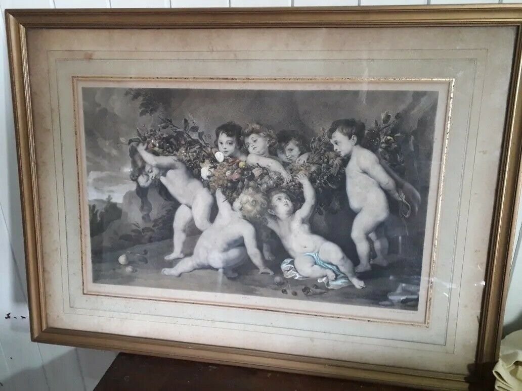 colored Lithograph Gemalt von P.P. Rubens Ios. Selb Lith. Seven putti