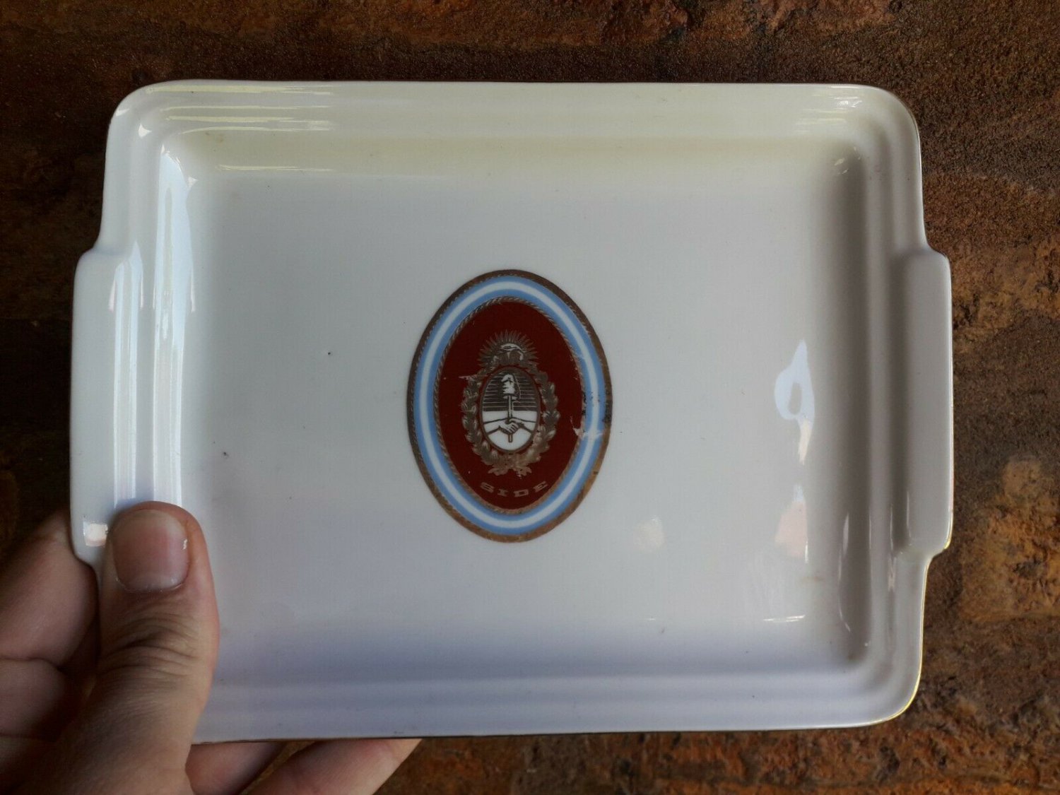 old  porcelain plate SIDE State Intelligence Secretariat  Rep. Argentina