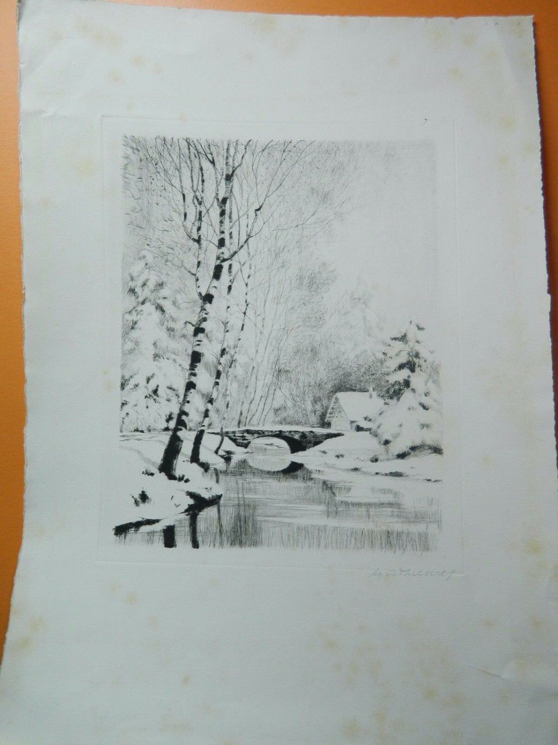 Alphonse Thieme  old  etching engraving  landscape