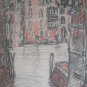 old drawing with charcoal, venice, italy signed with initials, 43