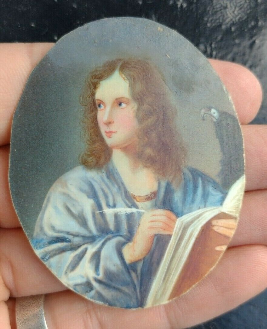 Antique portrait Miniature hand painted. frame young Voltaire??