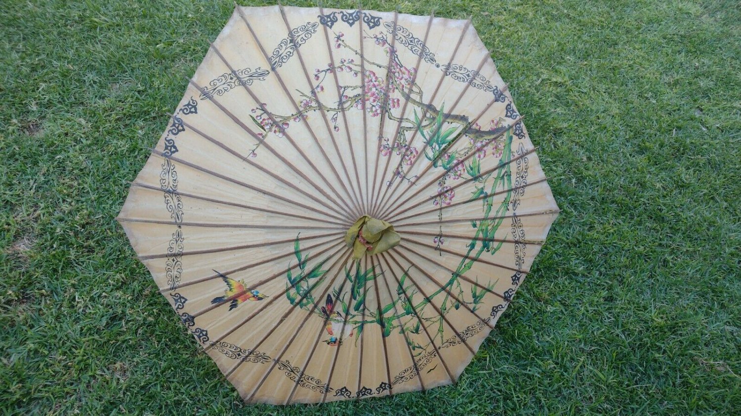 Old Chinese paper umbrella Hand painted with details Check Stock