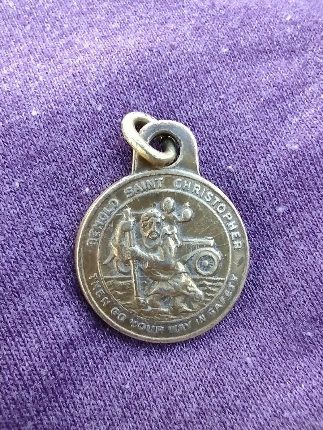 Antique bronze Saint Christopher medal -Carmel mission