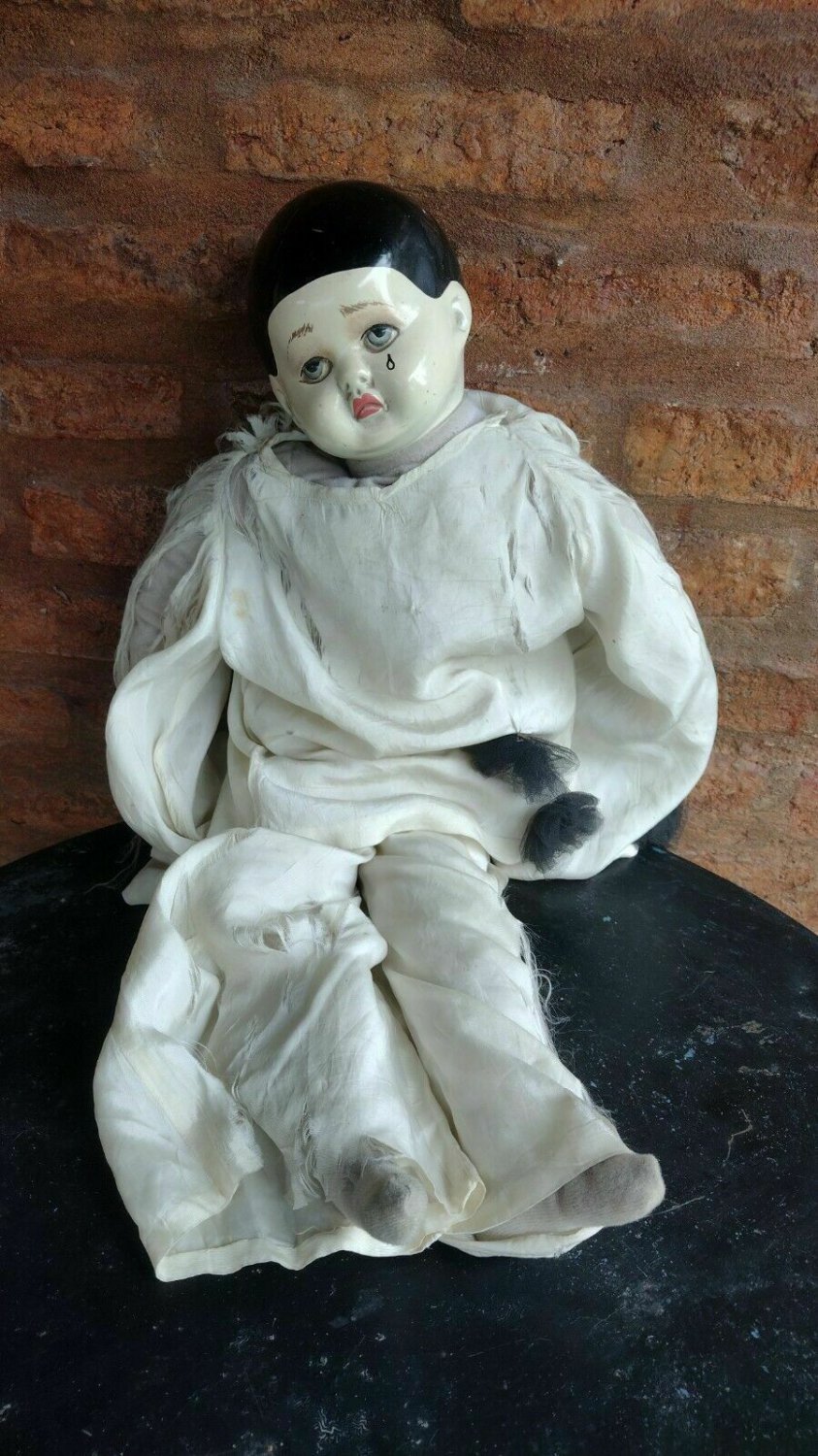 Old Pierrot clown Bebote baby Doll, composition head