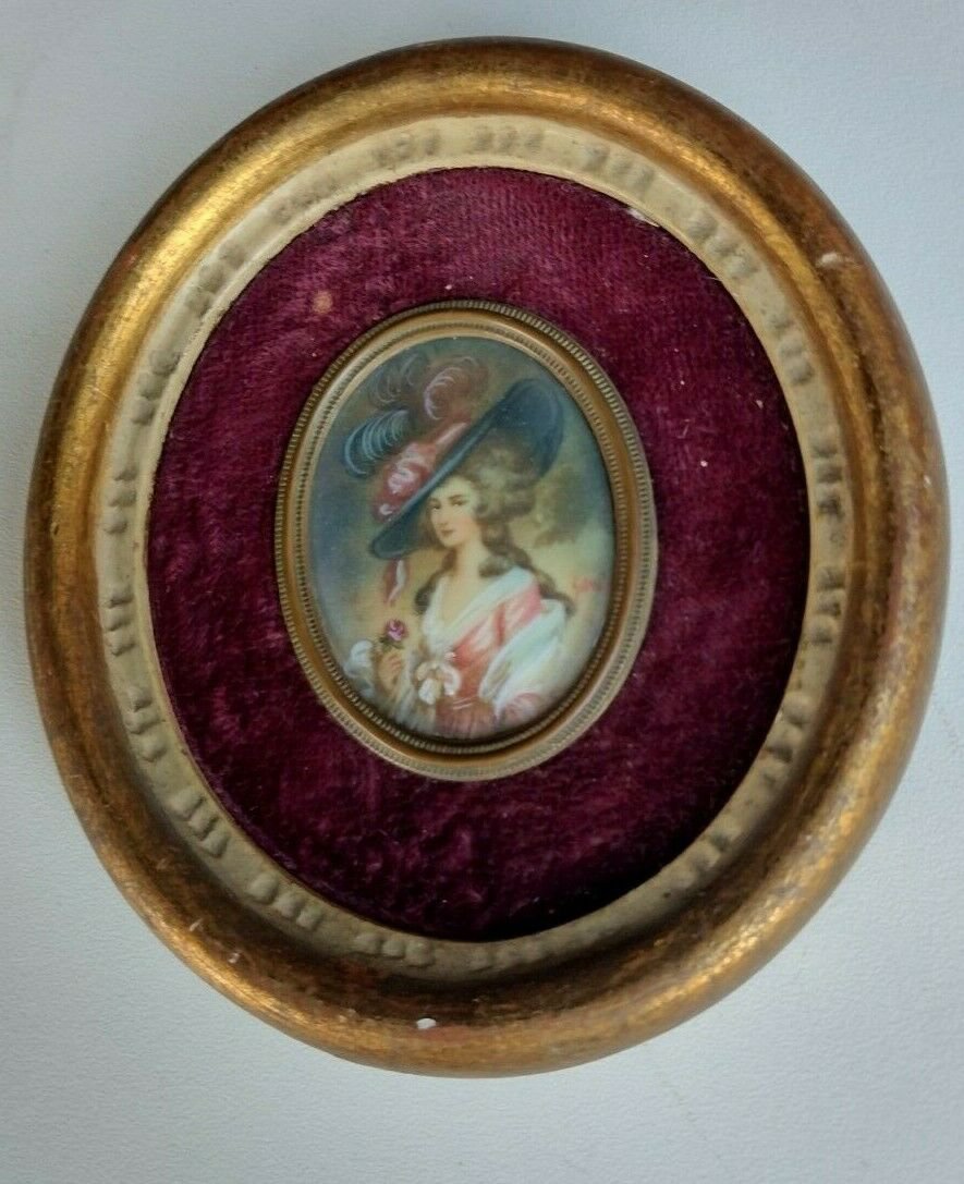 Antique Hand painted   on celluloid with frame  signed Silver