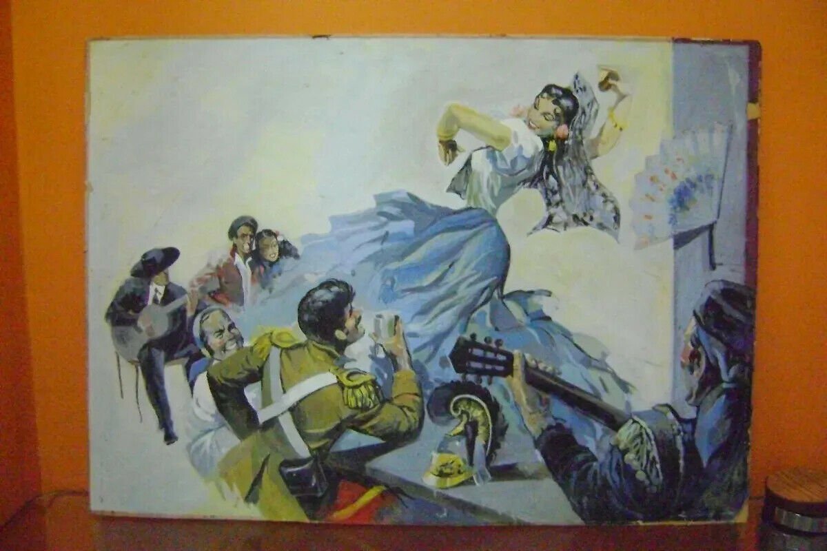 acrylic drawing flamenco dancer Probably by Rodolfo Claro Argentina