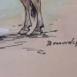 vintage ink  drawing , Gaucho with horse   by  D. Leonardis Argentina