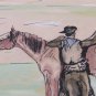 vintage ink  drawing , Gaucho with horse   by  D. Leonardis Argentina