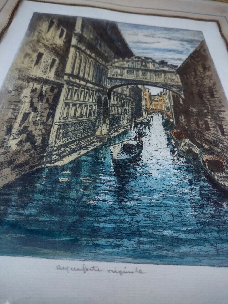 old Etching Orig Venice Signed In Pencil, illegible signature