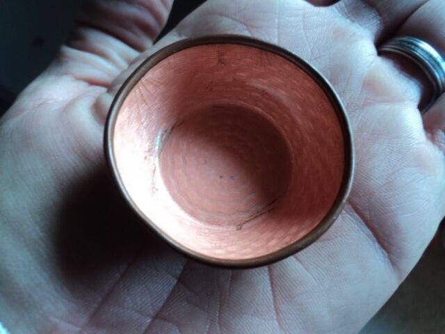 vintage miniature plate, pink enamelled