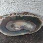 stone fragment carved  ashtray, bluish gray agate