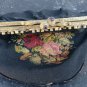 Antique small black petit handbags point needlepoint floral Bronze frame