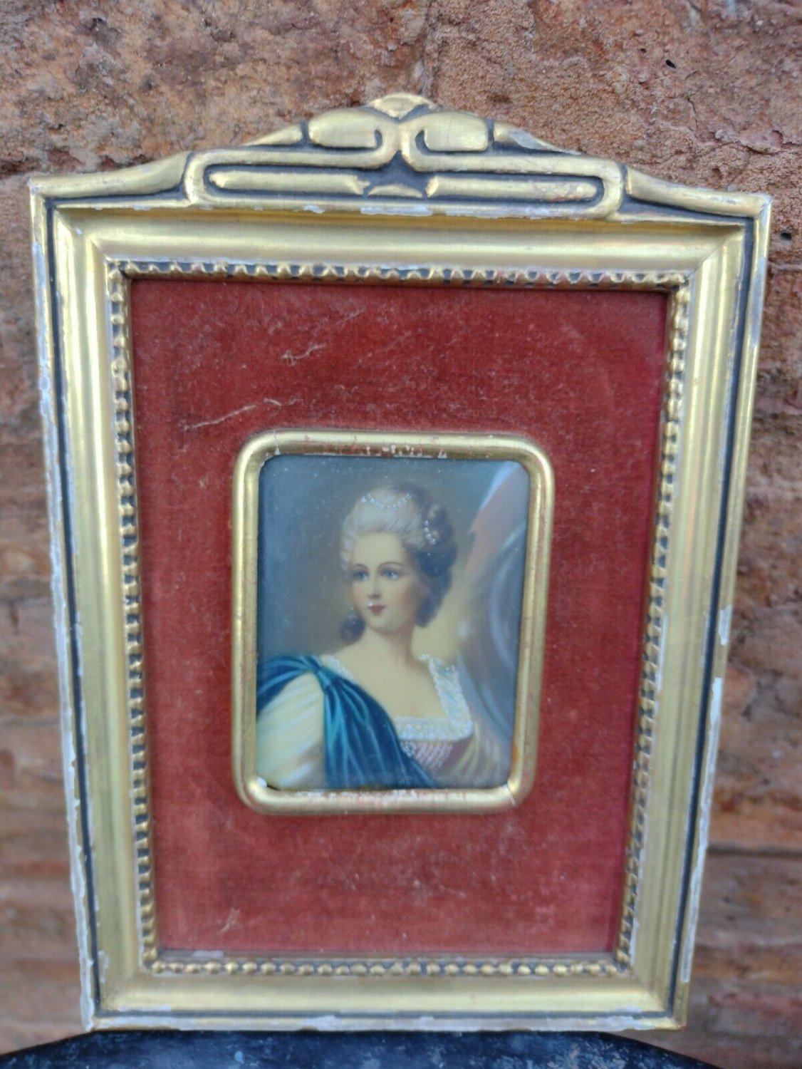 old  Hand painted  portrait on celluloid  with frame