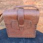 vintage old rustic  leather  bag carved leather